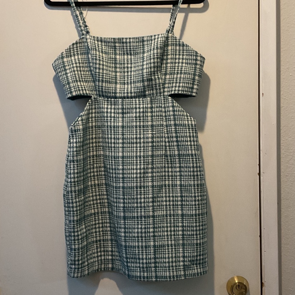 Forever 21 Green Plaid Cutout Mini Dress with Spaghetti Straps